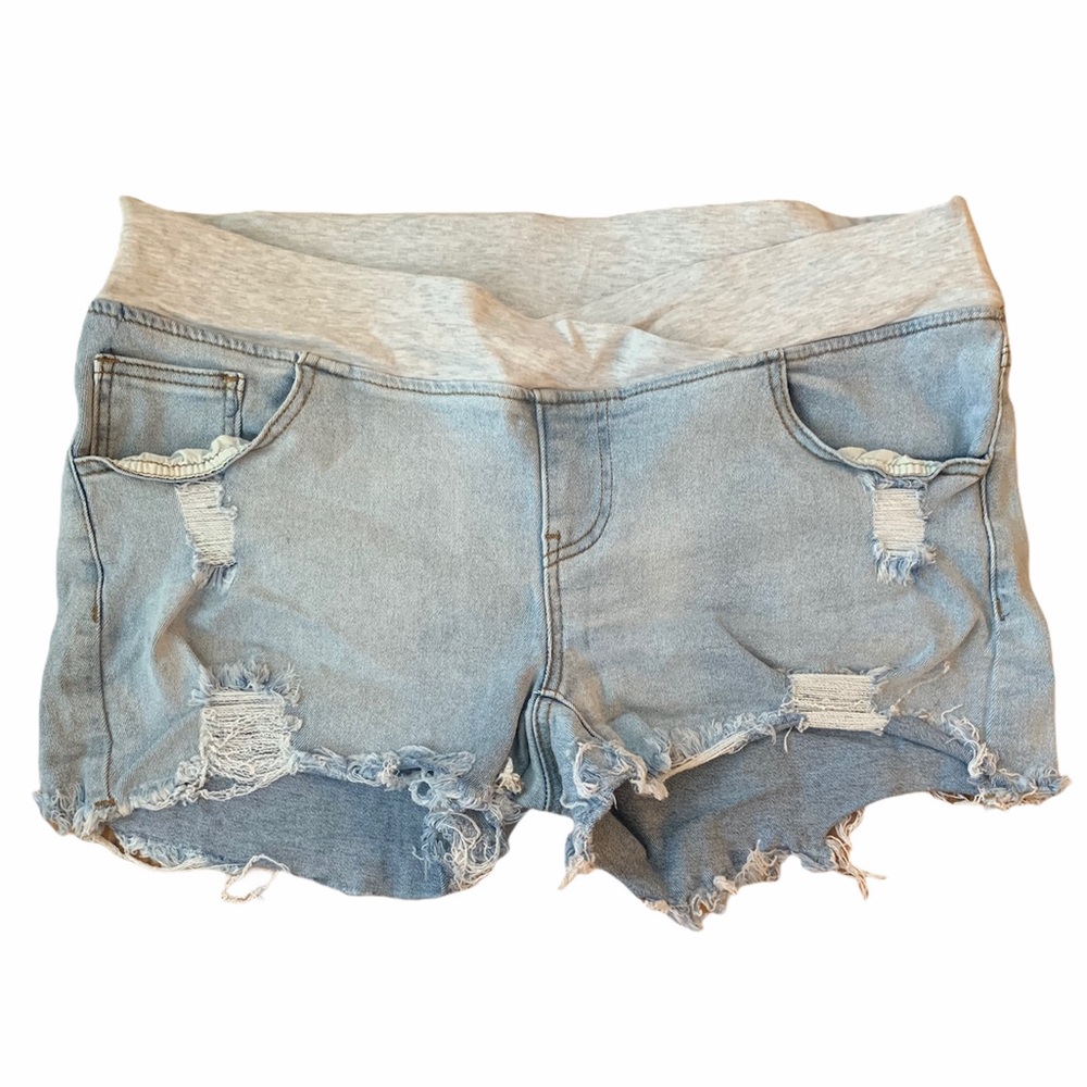 Distressed Denim Maternity Shorts, Size XL